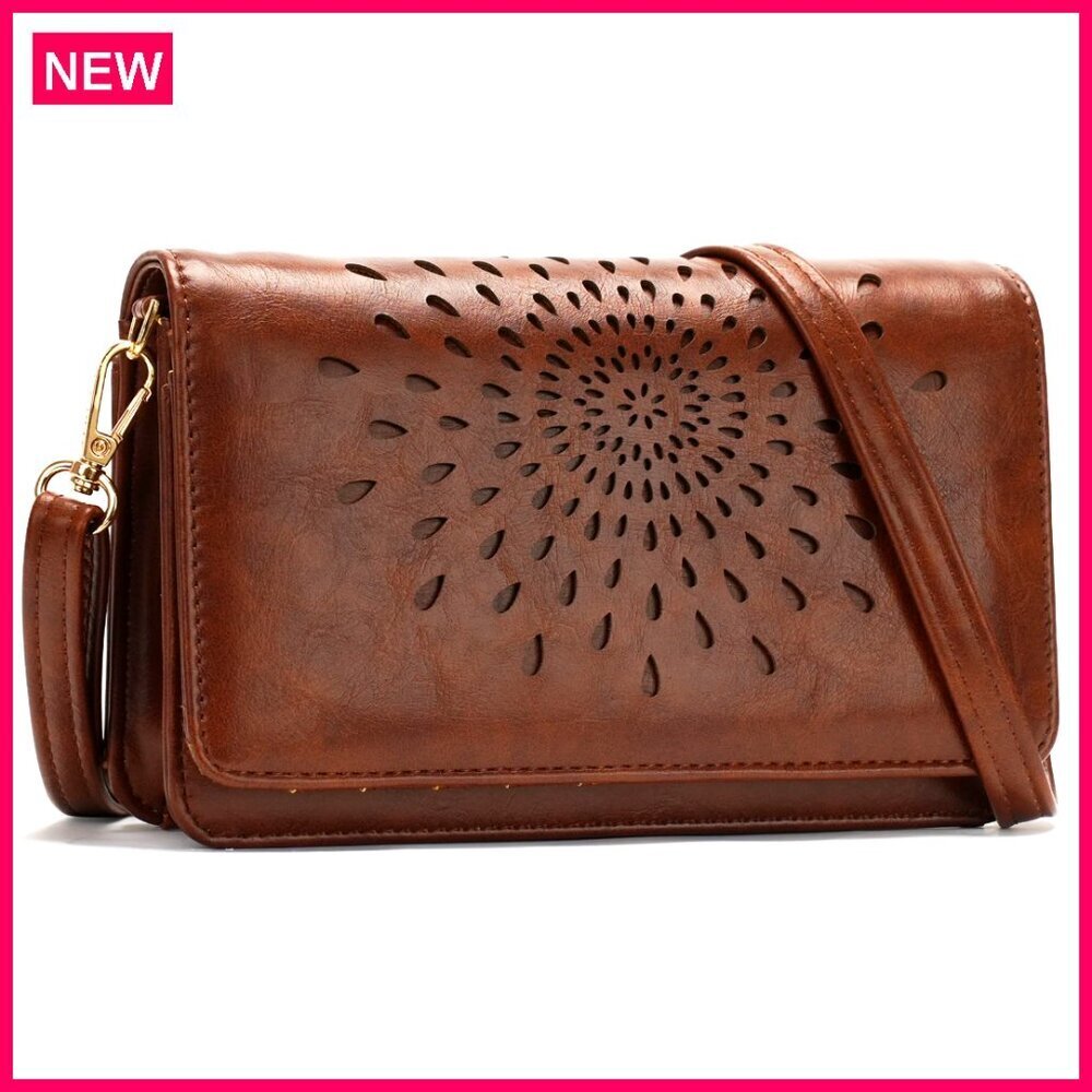 Vegan Leather Crossbody Bag with RFID Blocking, Wristlet Wallet Phone Purse